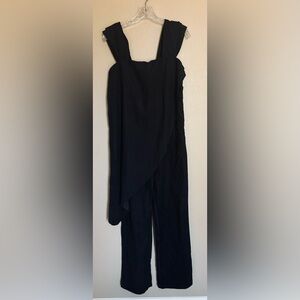 Womens Formal‎ Jumpsuit Solid Black Sleeveless One Piece Cross Over Bodysuit